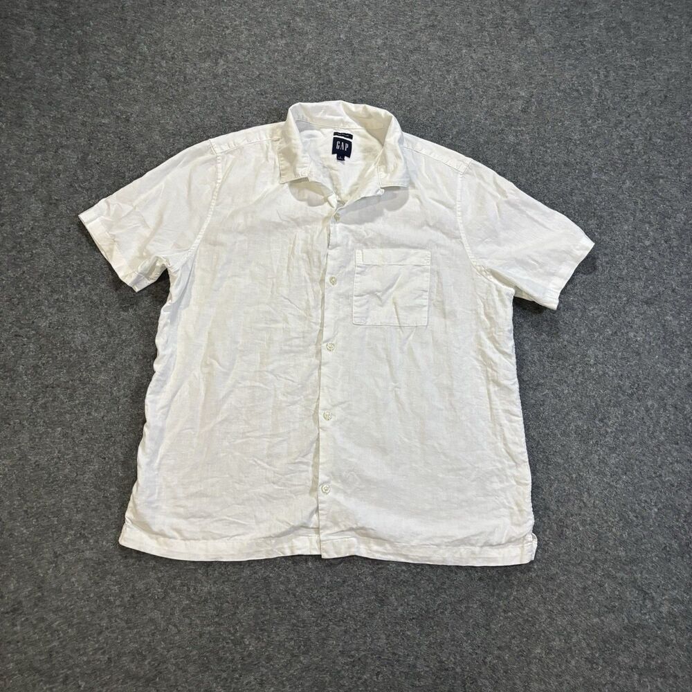 Gap Button Down Size Large Shirt Linen Blend Short Sleeve White